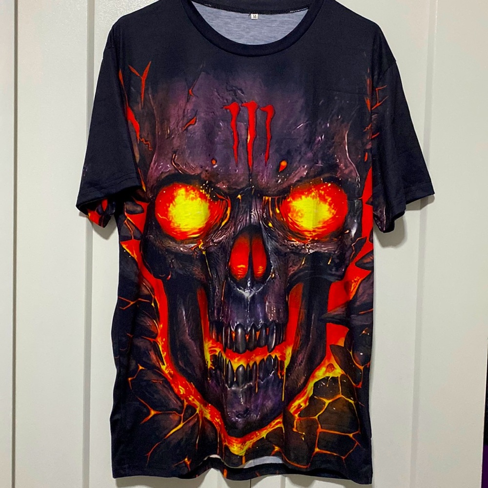 MONSTER ENERGY LOGO SCARY SKULL ALL OVER PRINT SHIRT 3D T-SHIRT |Size Medium